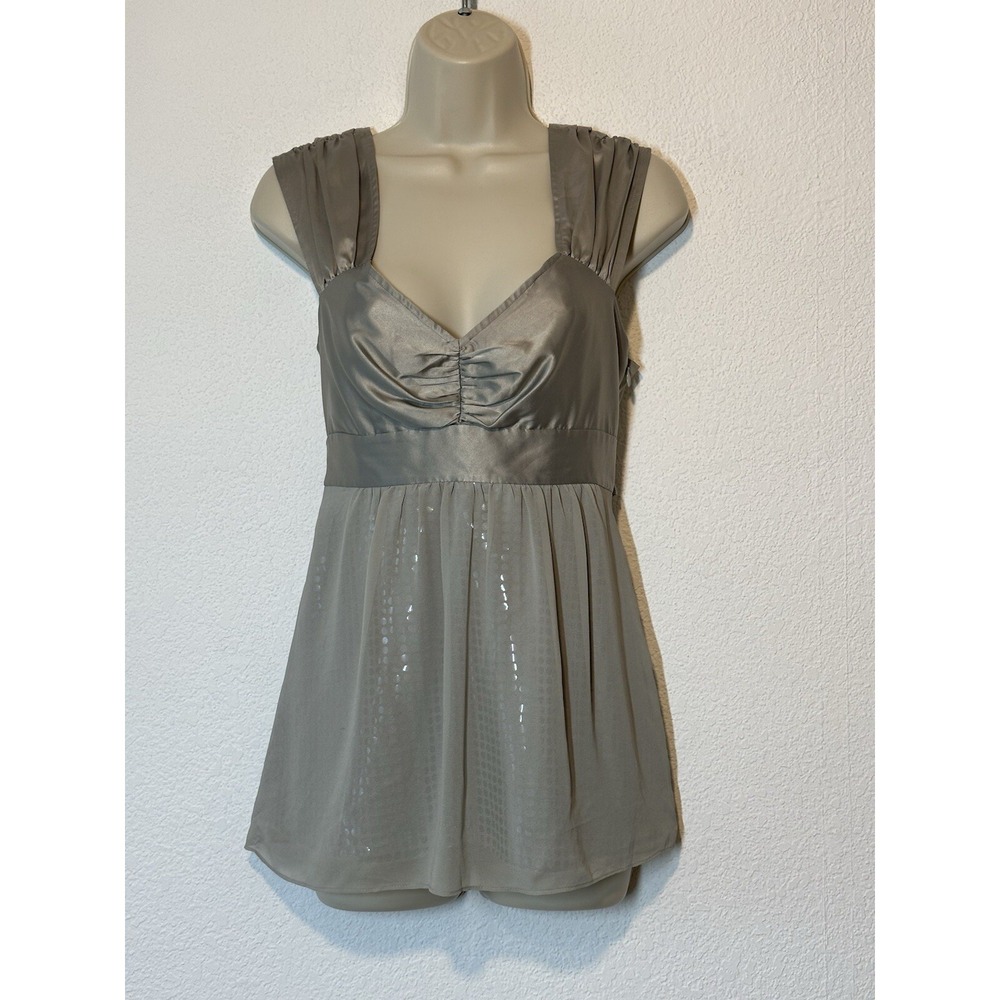 Express Y2K Size6 Babydoll Gray Satin Sequin Blouse Top Disco Fairy Whimsigoth